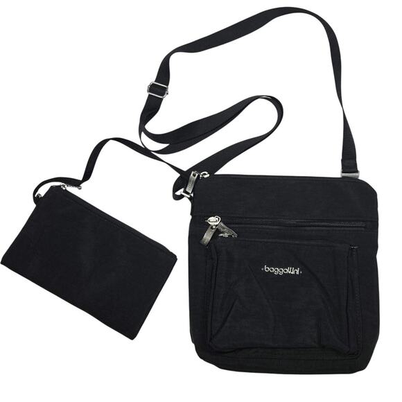Baggalini Pocket Crossbody with RFID and Phone Wrislet Black with Sand Lining - Picture 1 of 12